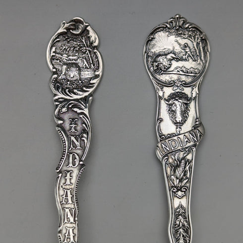 1900 年左右美國古董純銀紀念品湯匙 x4 甜點湯匙尺寸